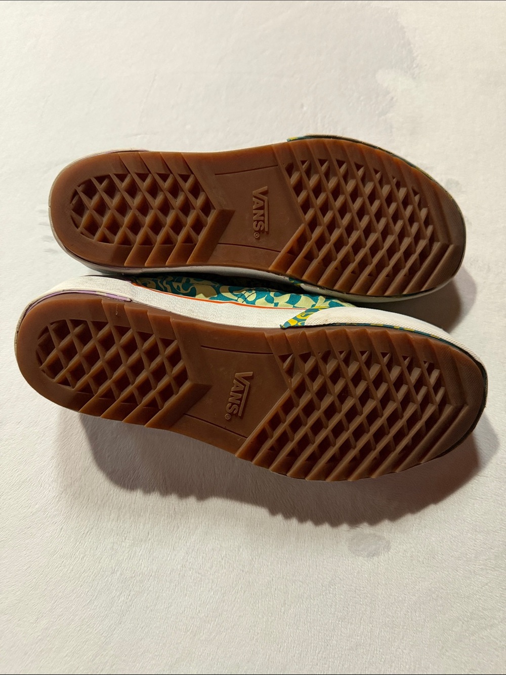 Vans Women's Teal and Cream Floral Checker Platform Sneakers - Picture 6 of 7